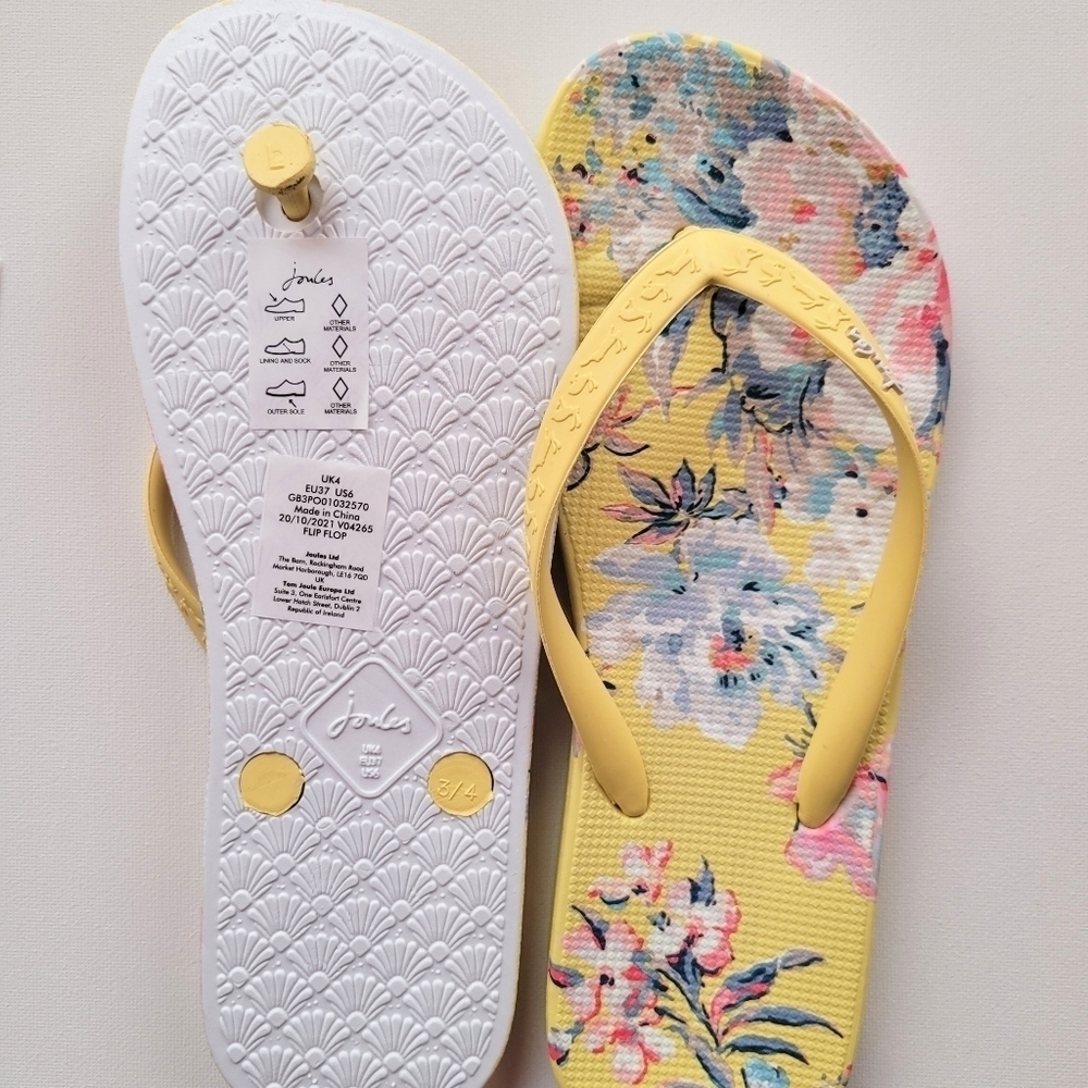 Joules Flip Flops Yellow Floral - Picture 2 of 3